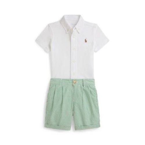 Baby Boys' Knit Oxford Shirt and Seersucker Shorts, 2-Piece Set