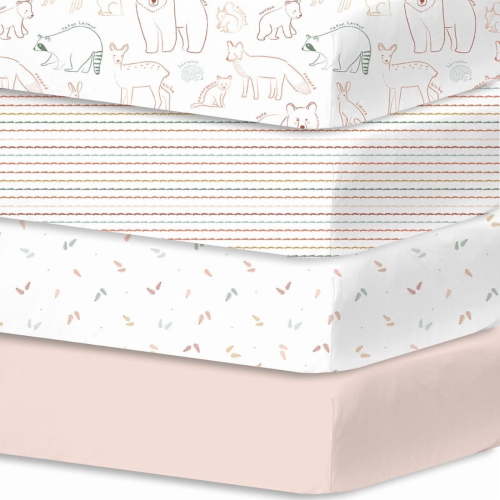 Little Grape Land Crib Sheets 4 Pack for Baby Boys Girls, Soft Microfiber Fitted Sheets for Standard Crib & Toddler Mattress 28"x52", Fun