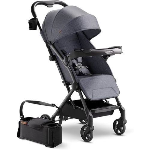 Mompush Lithe V2 Lightweight Travel Stroller, Compact Foldable Baby Stroller with Travel Bag, One-Hand Fold Stroller, Snack Tray, Mechanical Recline Seat, Airplane-Ready, Organizer & Rain Cover