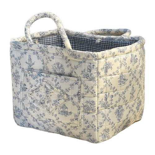 Yucurem Boho Fabric Storage Basket with Handles, Large Capacity Foldable Floral Organizer for Clothes and Sundries, Quilted Puffer Tote Bag for Home, Picnic, Shopping, Travel