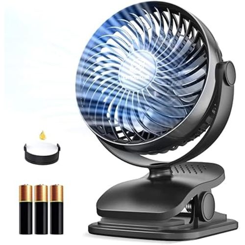 Shinebella Battery Operated Clip-On AA Fan with 4 Speeds, 5-inch Small Personal Fans for Dorm, USB Powered, Quiet, 360° Rotation for Desk/Baby Stroller/Camp/Golf Cart, Portable Home/Office/Car Use
