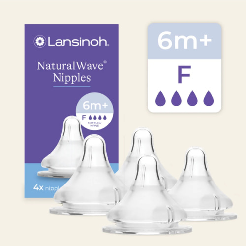 Lansinoh NaturalWave Baby Bottle Nipples, Fast Flow (F), 4 Count