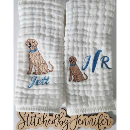 Labrador  Personalized Baby Burp Cloths, Monogram, Embroidered, Baby Boy, Baby Girl, Single or Set of 2.
