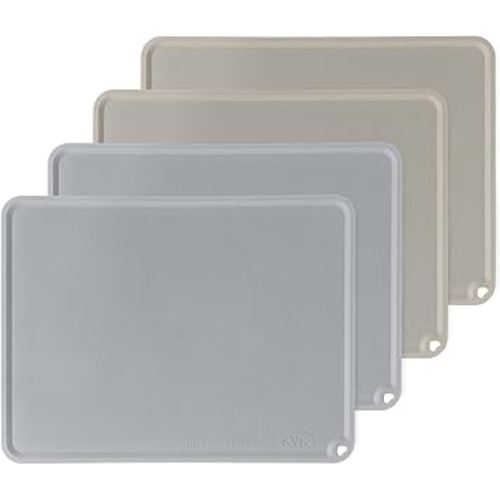 KVK Silicone Placemats for Toddlers Thicker Version, Non-Slip Reusable Kids Placemats for Dining Table, Stain-Proof Baby Table Mat for Restaurants 4 Packs (Light Gray&Beige)