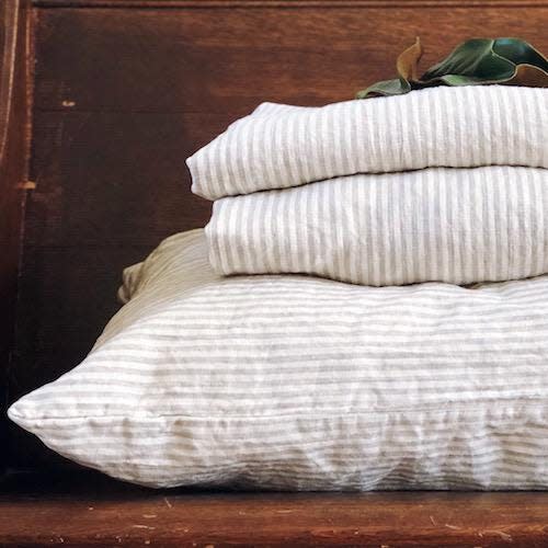 Striped Linen Cotton Crib Sheet: Breathable Neutral Baby Bedding