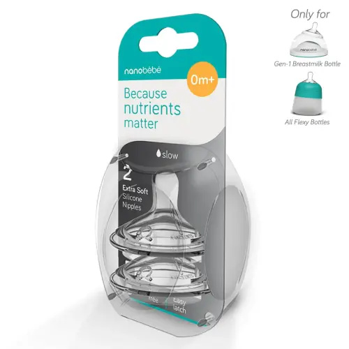 Anti-Colic Silicone Baby Bottle Nipples, 2-Pack Gen 1 Slow Flow
