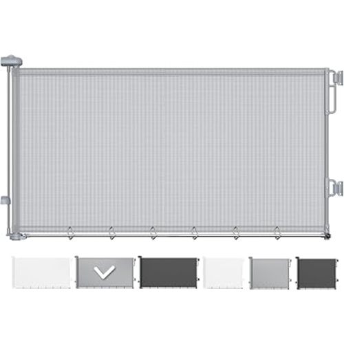 Cumbor 37-55" Retractable Baby Gates for Stairs & Doorways, Hardware Mounted Mesh Dog & Pet Gate, Easy Walk Through, One-Hand Operation, Anti-Crawl Adjustable Safety Gate for Dog, Indoor Outdoor Grey