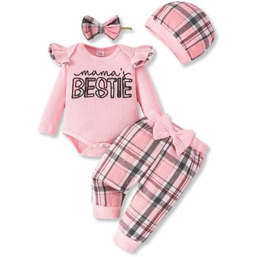 SUNNY PIGGY Baby Girl Clothes Newborn Outfits Infant Ruffle Romper 0-18M Fall Winter Flower Plaid Pants Clothing Set
