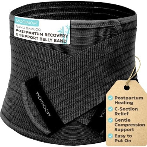 MOOIMOM Postpartum Belly Band, C-Section/Natural Recovery Binder, High Compression Ab Belt with Back Support, Bamboo Charcoal Fiber, Size M