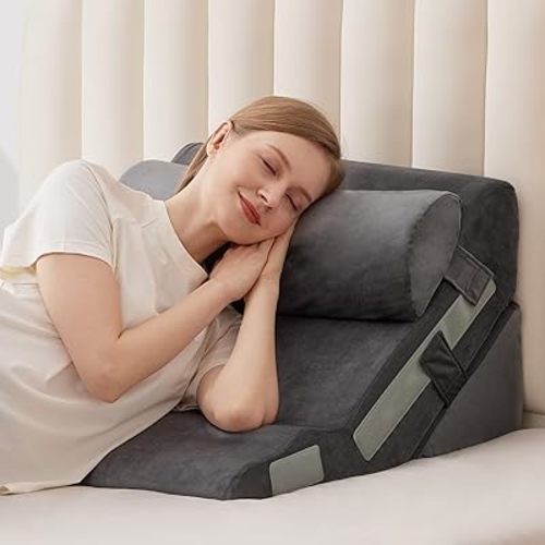 3PCS Bed Wedge Pillow for Headboard, Adjustable Wedge Pillow for Sleep Apnea, 23” Wide Triangle Pillow Wedge Set for After Surgery, Acid Reflux Relief, Snoring, Neck&Back Support, Grey