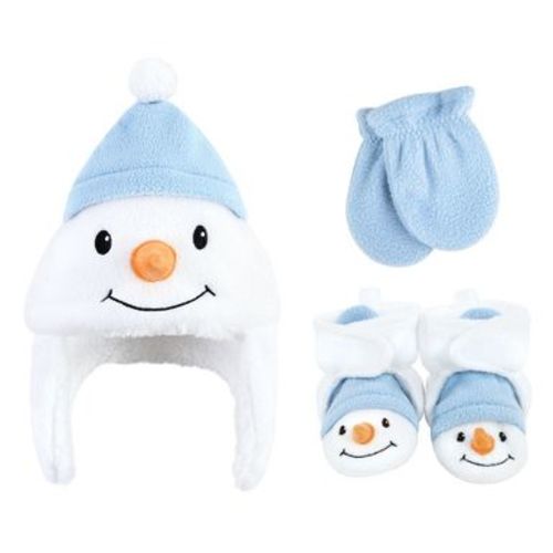 Hudson Baby Infant Boy Trapper Hat, Mitten and Bootie Set, Snowman, 6-12 Months