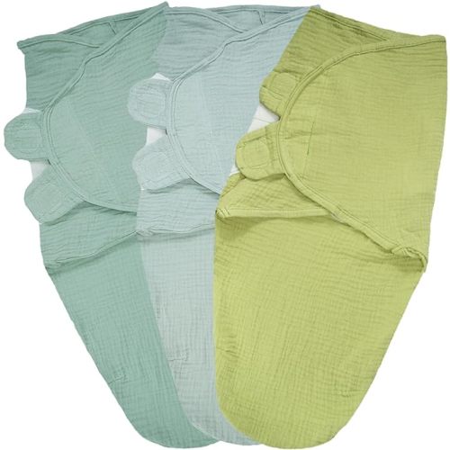 Organic Ultra Soft Muslin Baby Swaddles for Newborn Babies, 3-Pack Adjustable Infant Sleep Sack wrap (Vitality Style, 0-3 Months)