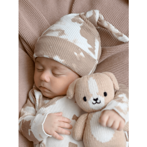 Organic Waffle Knot Beanie, Almond Tie Dye