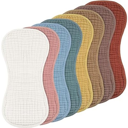 Frienda 8 Pieces Muslin Burp Cloths for Baby Cotton Burp Cloth 10 x 20 Inches Multi Colors Muslin Washcloths Diapers 4 Absorbent Layers Newborn Face Towels for Baby Boy Girl Unisex (Retro Color)