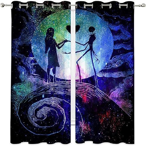 Blackout Window Curtain, Christmas Nightmare Sally Jack Curtain, 42Wx63L Inch Halloween Kids Room, Waterproof, Energy Saving, Thermal Insulated, Privacy Protection, for Living Room Bedroom
