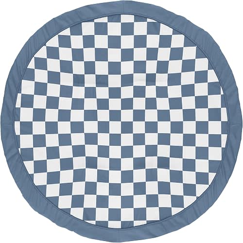 Sweet Jojo Designs Baby Play Mat (Blue Gingham Checkered Plaid) for Boys, Infant, Toddler Tummy Time Activity Floor Playmat (Vintage, Classic Checkerboard, Geometric, Minimalist, Retro, Slate & Steel)