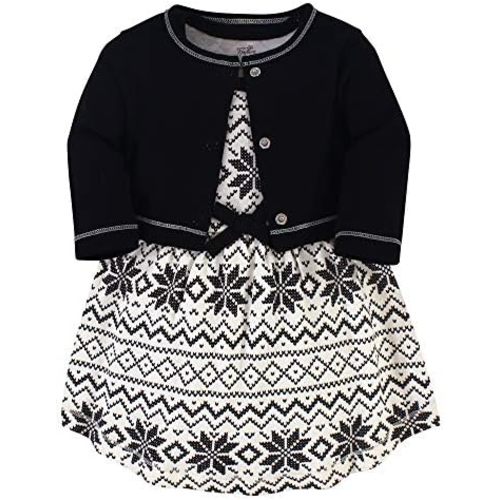 Touched by Nature Infant Toddler Girls Organic Cotton Dress and Cardigan, Rainbows Sunshine