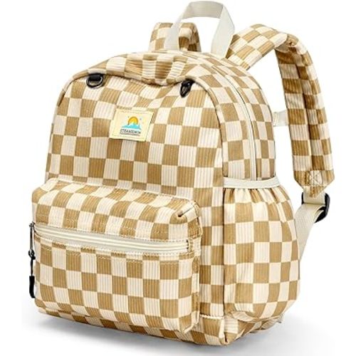 STEAMEDBUN Corduroy Toddler Backpack for Girls 2-4: Kids backpack for Boys Girls - 12 inch Preschool Kindergarten Backpacks - Checkered