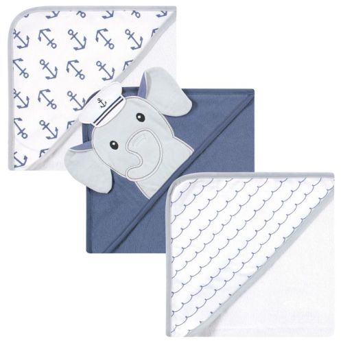 Hudson Baby Infant Boy Cotton Rich Hooded Towels, Sailor Elephant, One Size