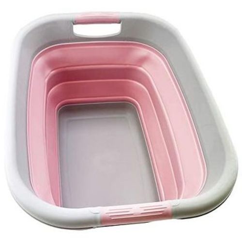 Sammart 25l (6.6 Gallon) Collapsible Laundry Basket/tub, Grey/pale Pink