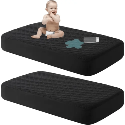 NTBAY 2 Pack Waterproof Crib Mattress Protector, Quilted 28"x52" Toddler Fitted Sheet - Machine Washable - Soft and Breathable Mattress Pad Cover for Crib, Nursery, Daycare, Cot, Black