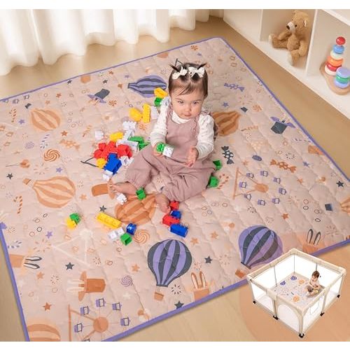 DOUXHUGGS Baby Play Mat 50x50 Playpen Mat Foldable Washable Padded Thick Non Slip Crawling Tummy Time Rug Carpet for Babies Boys Girls Toddlers Soft Mat for Floor Nursery Gym Infant Cushion Beige