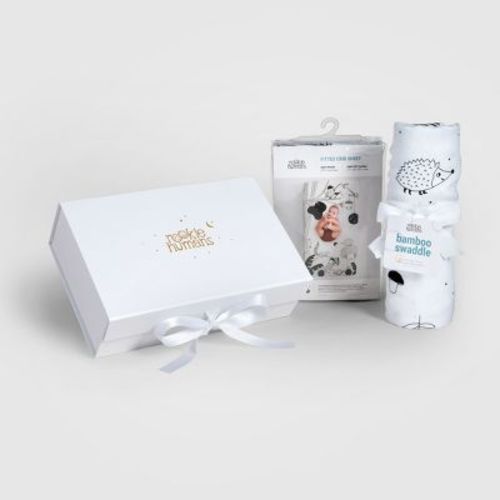 Baby Gift Set, Crib Sheet & Swaddle Newborn Gift Box, Woodland Theme