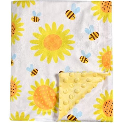 Super Soft Minky Blanket - Yellow Bee and Sunflower with Dotted Backing for Newborns to Toddlers (30 x 40 Inch) - Sunflower
