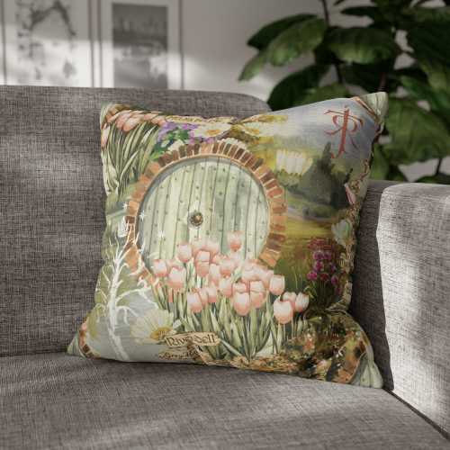 Spring in the Shire Square Pillowcase, Lord of the Rings Square Pillowcase, Middle Earth Pillow Cover, Hobbit Pillow, Tolkien Decor