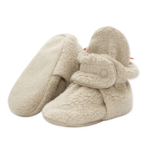 Zutano Cozie Fleece Gripper Baby Bootie - Khaki 3M