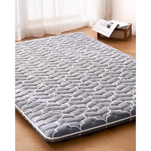 6th Generation Japanese Floor Futon Mattress - Extra-Thick 9-Layer Modern Futon with 100% High-Density Foam, Portable Floor Mattress Sleeping Pad for Adults, Guest Room, Dormitory, Full Size (54"X80")