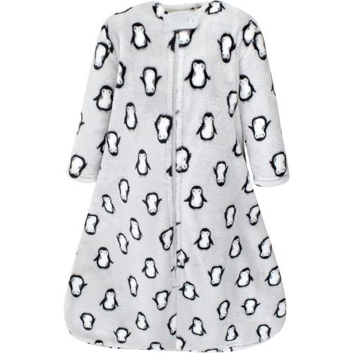 Hudson Baby Unisex Baby Plush Sleeping Bag, Sack, Blanket, Long-Sleeve Gray Penguin, 0-6 Months