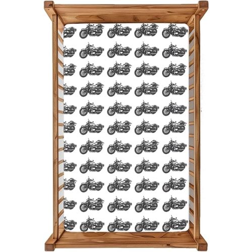 Motorcycle theme Fitted Crib Sheet,28"x 52" Baby Bedding with Soft Fabric - Breathable Material for Nursery Decor - Durable and Machine Washable,Classic Motorcycles Decorative Pattern &Black White