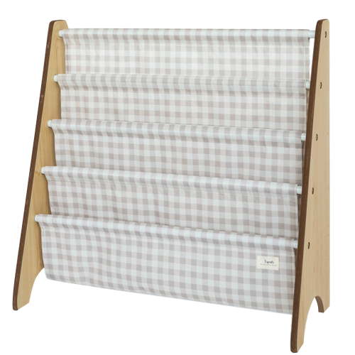 3 Sprouts Kids Book Rack, Recycled Fabric, Gingham Beige