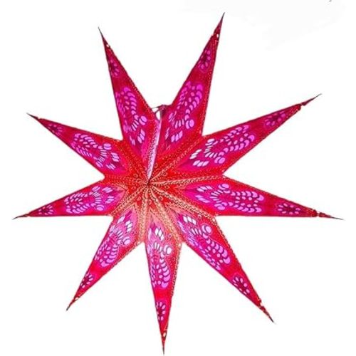 Lantern Lampshade 9 Pointed Paper Star Light Shades Large 60cm Star Hanging Decorations for Christmas Wedding Home Decoration Birthday Party (Glitter Red Pink)