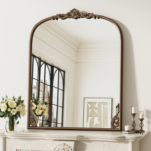 Fleur De Lis Living Arch Vintage Mirror with Baroque Metal Frame, Wall Decorative Mirror for Fireplace, Bedroom, Living Room, or Entryway Decor & Reviews | Wayfair