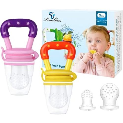 Baby Fresh Food Feeder, Tinabless 2Pcs Silicone Baby Teethers Toy for Toddlers&Kids&Infant, Baby Teething Food Fruit Pacifier, Bonus Includes 3 Sizes Silicone Pouches