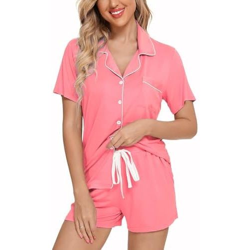 Leikar Womens Button Down Pajama Sets Bride Pajamas Sets Sleepwear Shorts Lounge Set