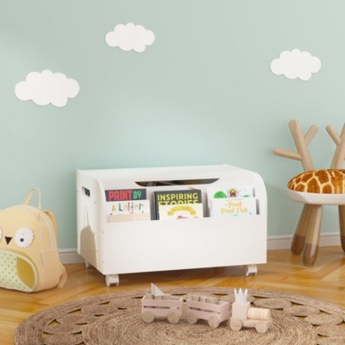 KWPZQEB Wooden Toy Chest - Kids Toy Storage Organizer with Front Bookshelf & Safety Hinge, Boys Girls Toy Chest Bench for Kids Room