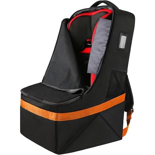 YOREPEK Car Seat Travel Bag, Padded Car Seats Backpack for Air Travel, Heavy Duty Gate Check Carseat Travel Bag for Airplane, Airport Gate Check Bag (Orange)