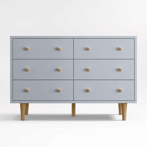 Finn 51" Mist Blue Wood Wide 6-Drawer Kids Dresser