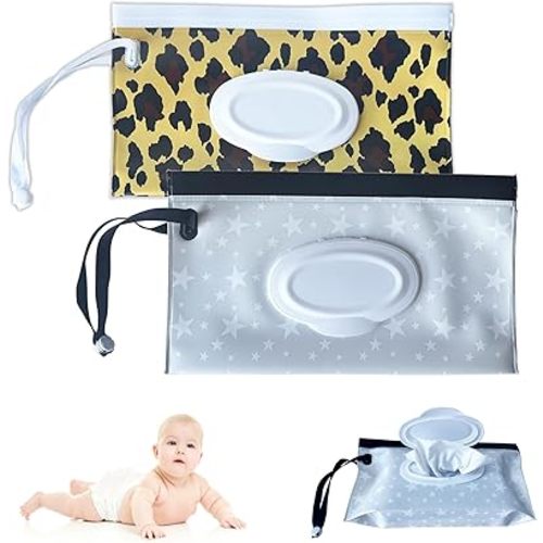 Baby Wipe Dispenser, Portable Baby Wipe Holder Refillable Wet Wipes Container for outdoor Reusable Travel Baby Wipes Case Wet Wipe Pouch Wipe Holder Keeps Fresh Wet for Travel Camping hiking