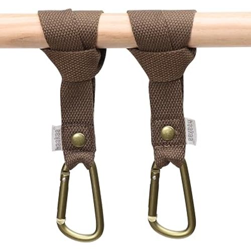 haakaa Baby Stroller Hooks for Bags丨Universal Stroller Straps and Hooks, Non-Slip with One-Hand Opening, Multipurpose Hooks for Diaper Bags, Backpacks, Bikes & Shopping Carts - Brown, 2 Pack