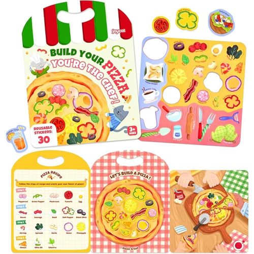 JoyCat Reusable Sticker Book Set (3-Pack): Farm, Pizza-Making, Weather - 90 Pcs Stickers for Toddlers, Kids Sticker Activity Book, Road Trip Travel Toys, Birthday Gifts for Boys and Girls