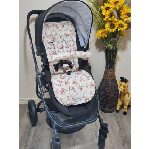 Pram/stroller seat liner-Petite pink flowers bouquet-Australian made