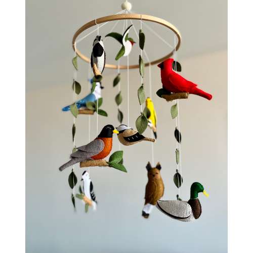 Birds baby mobile for Woodland nursery American Birds decor for nursery Mobile felt bird Forest nursery baby mobile Woodland baby mobile