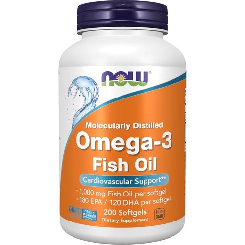 NOW Foods Supplements, Omega-3 180 EPA / 120 DHA, Molecularly Distilled, Cardiovascular Support*, 200 Softgels