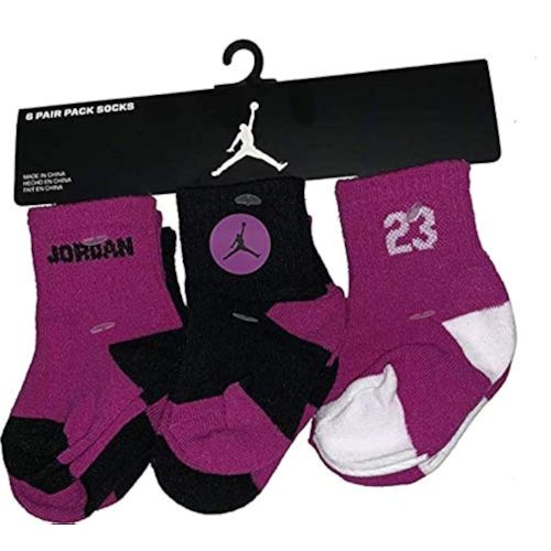 Nike Jordan Jumpman 23 Baby Girl's Quarter Crew Socks - 6 Pair, Black/Purple/White, 12-24 Months