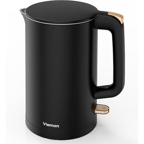 Electric Kettle, 1.7L Double Wall Stainless Steel Cool Touch, Water Boiler & Heater, 1500W Hot Tea Pot, Auto Shut-Off & Boil Dry Protection, BPA-Free, Cordless Base & LED Indicator, Black