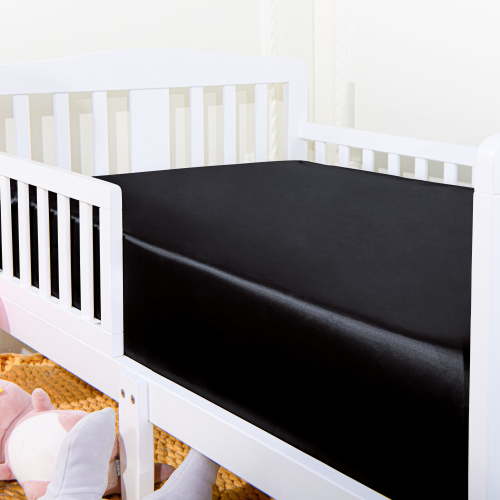 Ntbay 2 Pack Silk Satin Fitted Crib Sheets, Super Soft and Breathable Solid Color Toddler Sheets, 28" x 52", Black
